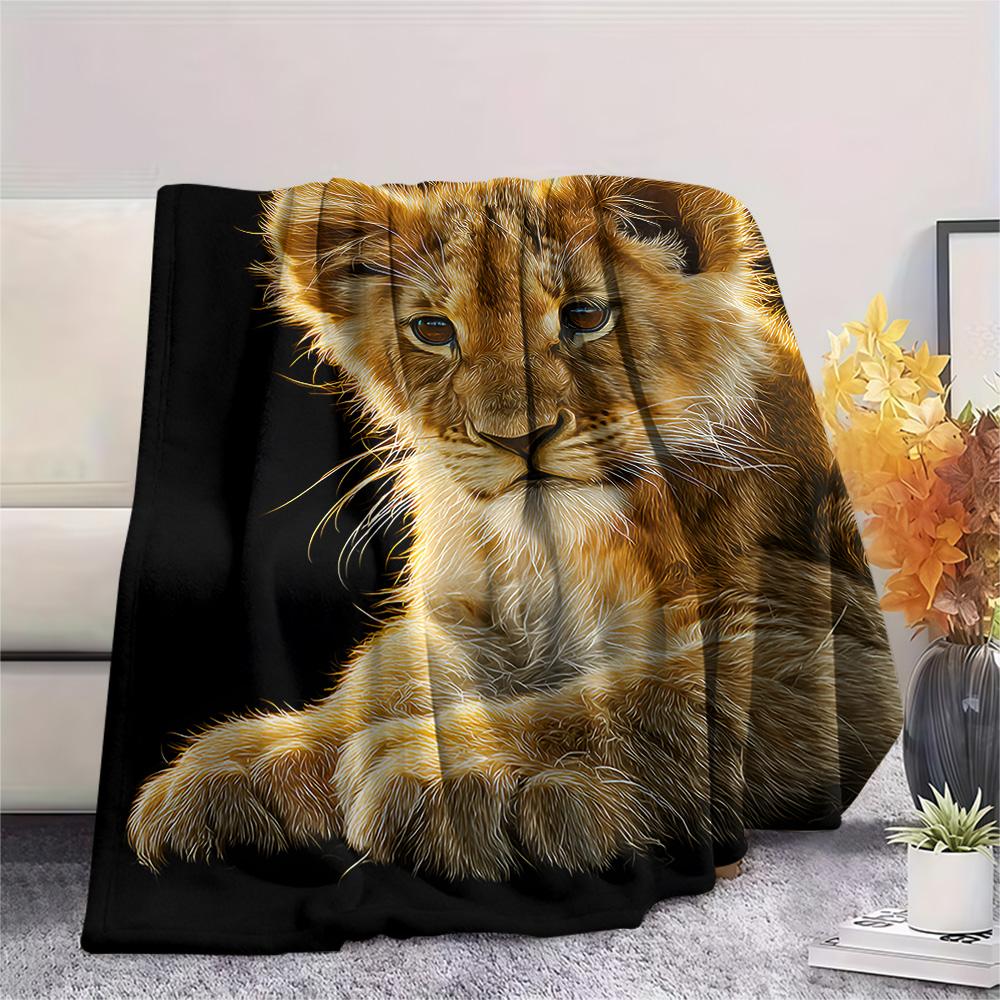 Lion Cub Print Flannel Blanket, High Quality Comfortable for All Seasons, Home Decor, Warmth and Comfort, Perfect for Christmas Gifts