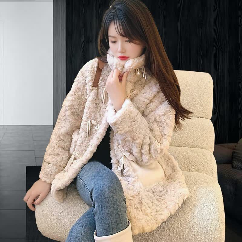 Fashionable Plush Coat, Sweet Stand-up Collar Coat for Women Winter