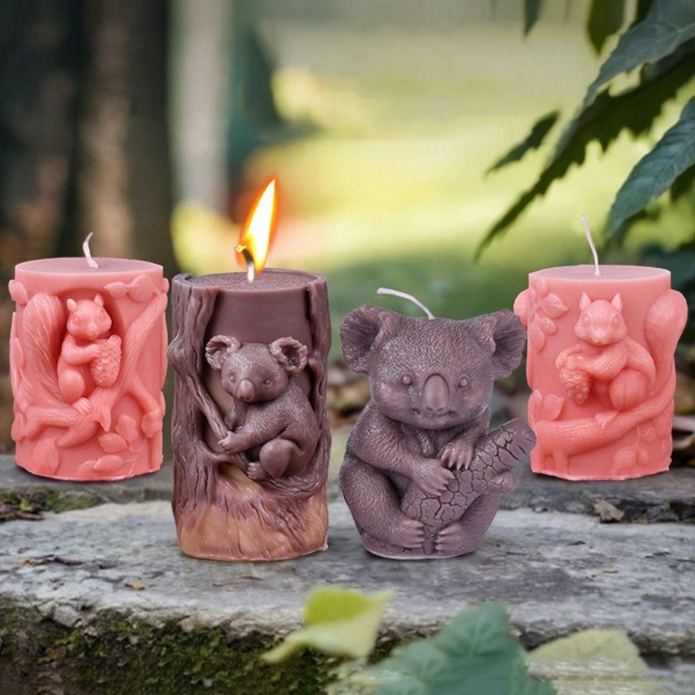Silicone Koala Stump Candle Mold Cylinder Resin Mold Squirrel Candle Mould  Home Decor