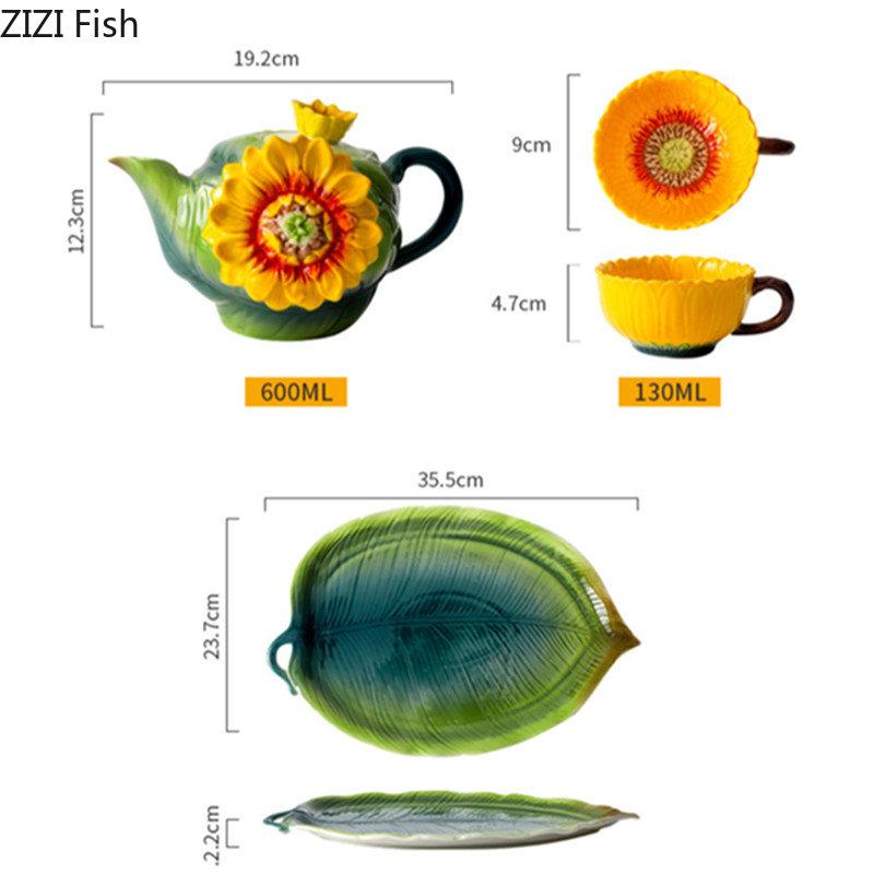 Sunflower Cup Set Ceramic Kungfu Tea Set Creative Home One Pot Four Cup Tray Set Mug Chinese Tea Ceremony Accessories Gift
