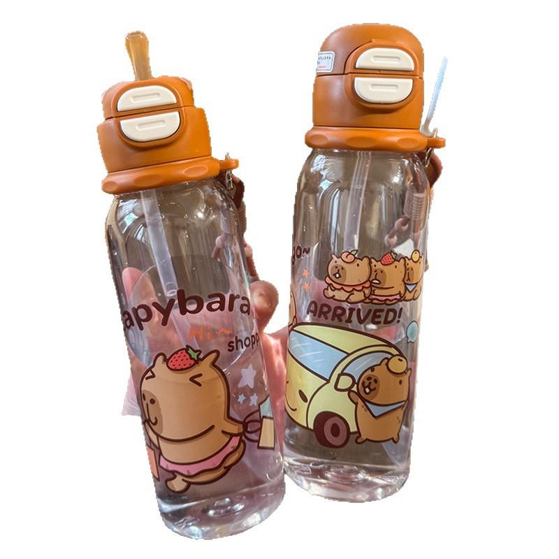 Water bottle Cartoon Kapibara plastic cup Outdoor portable cartoon sports kettle Large capacity portable children's straw cup