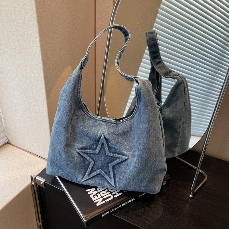 

Premium retro tote bag women s bag new casual versatile denim large-capacity shoulder bag синий