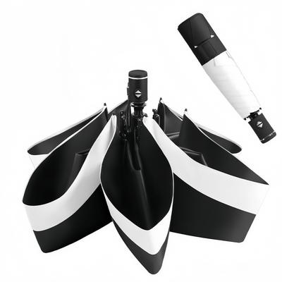 AnberKK Skládací automatický UV tepelný deštník z paměťové pěny, vhodný pro muže, kompaktní a odolný proti slunci a větru, černý s bílým lemem, ultralehký,