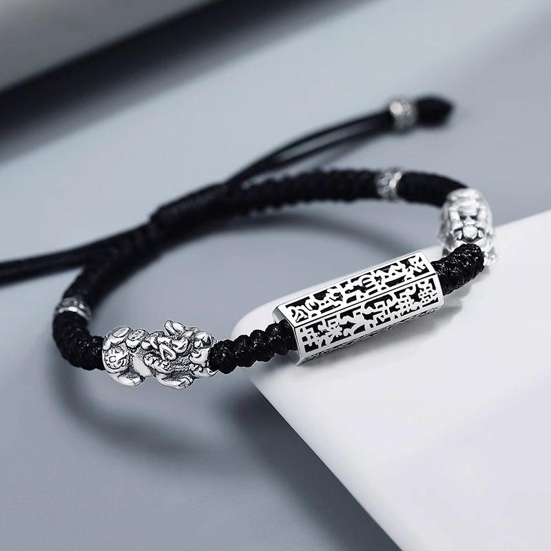 

Серебро S925 Храбрые Войска Счастливый Плетеный Ручной Ремешок Мужской и Женский Этнический Стиль Нишевый Стиль Китайский Тренд Браслет с Шестислоговой Мантрой Одна Пара для Влюбленных Brave Transport Bracelet-Black