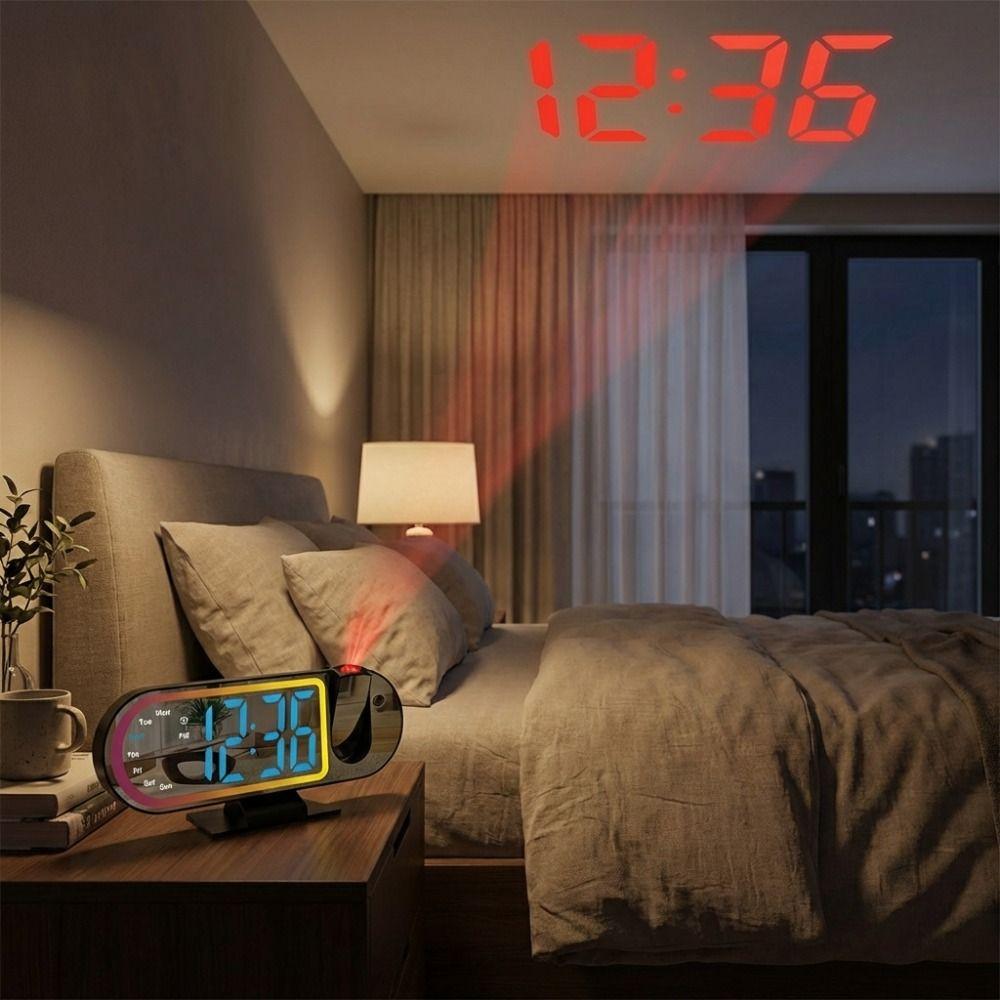 Large Screen Projection Alarm Clock Temperature RGB Mood Light Digital Alarm Clock Clear Time Intelligent Electronic