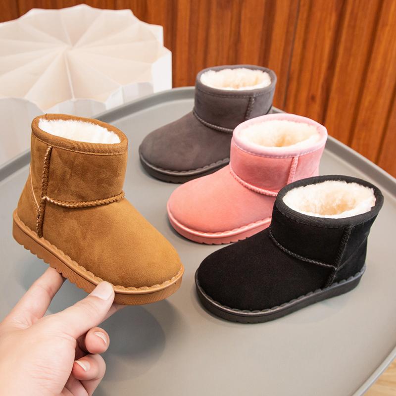 Kinder Schneestiefel Schlichter Stil Plüsch klobig Winter Kinder Kurzstiefel Einfarbig zum Hineinschlüpfen Unisex Klassisch Jungen Mädchen Schuhe 23-36