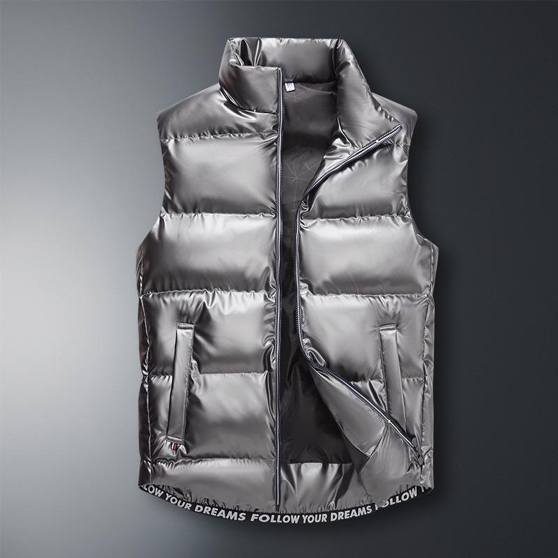 Vest Men's Autumn and Winter Down Cotton Tide Sleeveless Men's Glossy Vest Cotton Casual Large Size Waistcoat Thick Warm Jacket