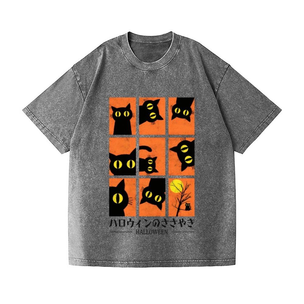 

Black Cat Vintage Wash Japanese Design T-Shirt Fashion Summer Short Sleeve O-neck Harajuku Holiday Tees Oversized Tunics 3XL