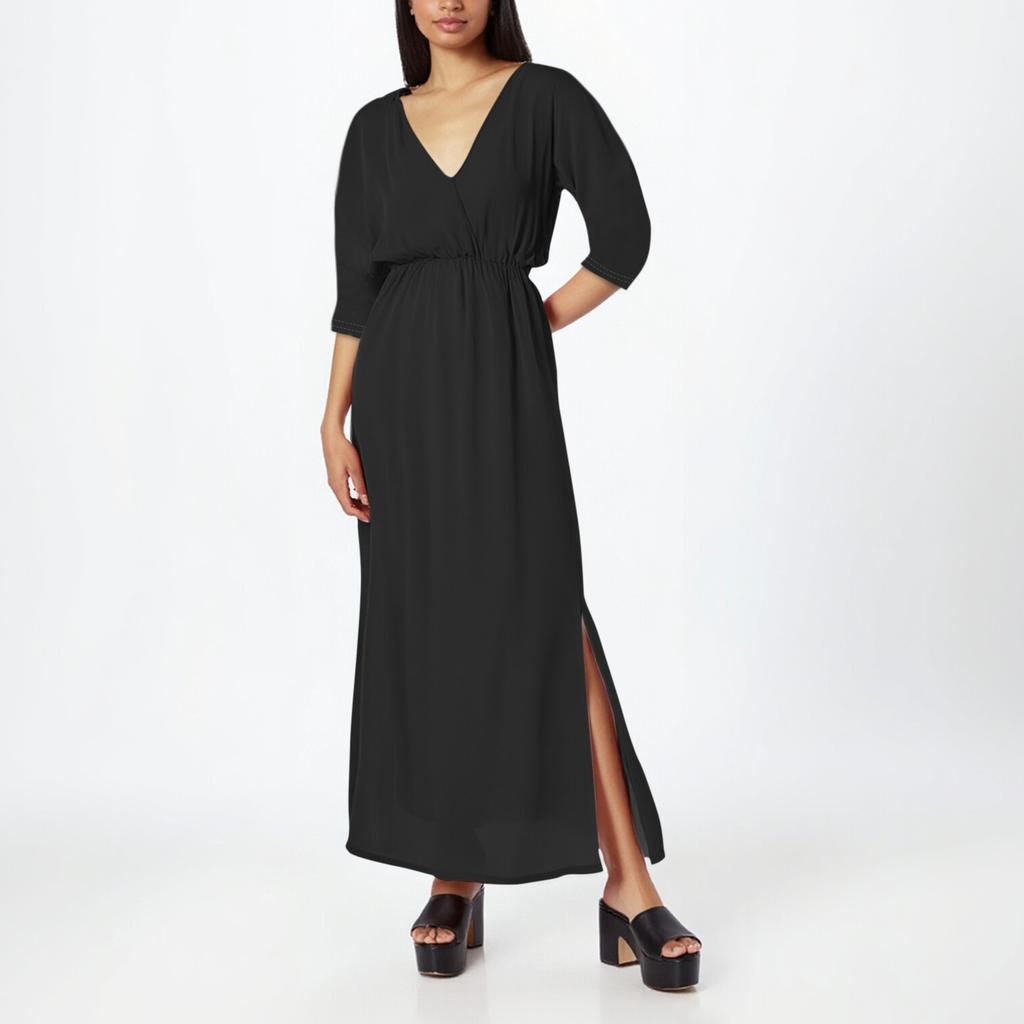 Women's Fashionable Color High Waist Split V-neck Dress