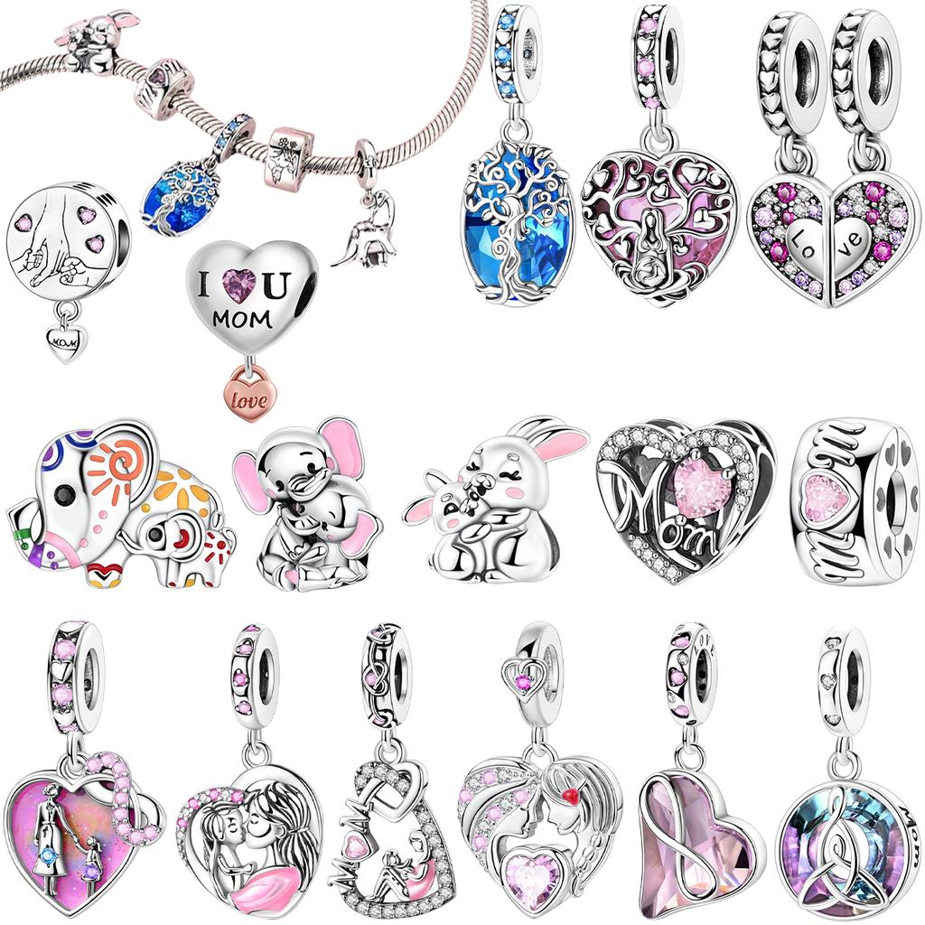 925 Silver Woman Charms MOM Mother Day Pendants Beads Fit Original Bracelet Necklace Jewelry Making Female Jewelry Gift