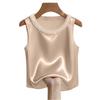 Women's Fashion Satin Pearl Round Neck Short Sleeve T-Shirt Casual Top