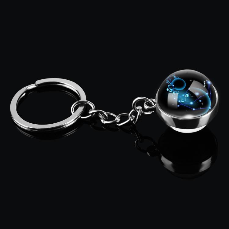 Double Side Glass Ball 12 Zodiac Signs Keychain Metal Key Chain Holder Couples Keychain Gifts Constellation Jewelry Accessories