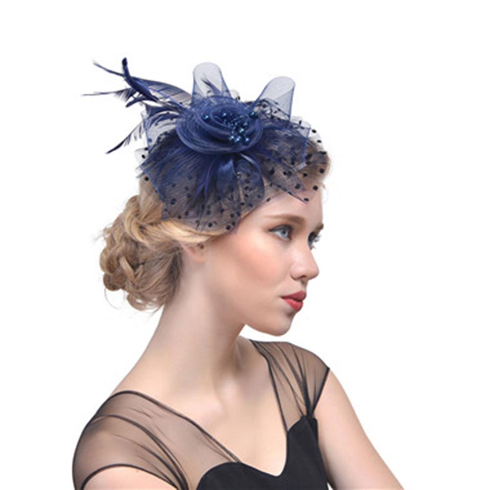 Lady Elegant Exquisite Little Hat Feather Flower Headdress Hair Ornaments for Wedding Banquet