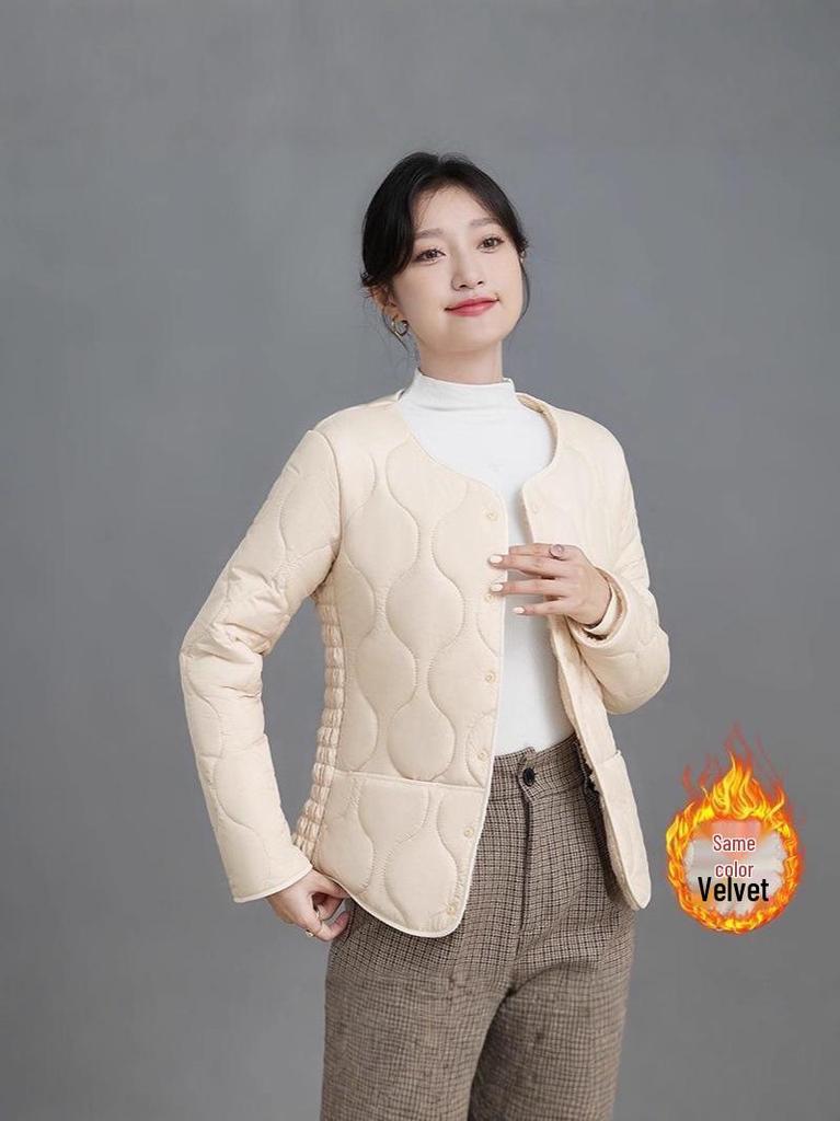 Winter 2025 Women's Slim Fit Velvet-Lined Cotton Jacket - Fashionable, Warm, and Short Style for Mid-Aged Cold Protection.