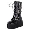 Punk style rivet medium tube knight boots women's autumn and winter thick-soled high-heeled belt buckle large size 43 women's boots