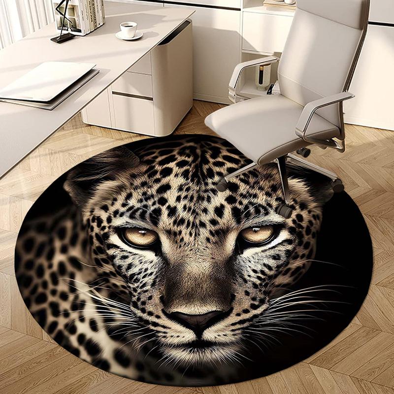 1 Stück Leopardenmuster Rutschfester Runder Teppich für Boden, Büro, Familie, Schlafzimmer, Großer Teppich für Innenbereiche, Langlebiges Polyester-L0351