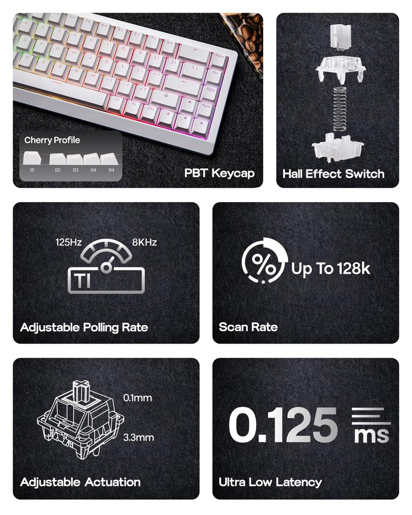 EPOMAKER HE68 Lite Hall Effect Magnetic Gaming Keyboard with 8000Hz Polling Rate 128K Scan Adjustable Snap SOCD Wired Mac Compatible Software & Rate,