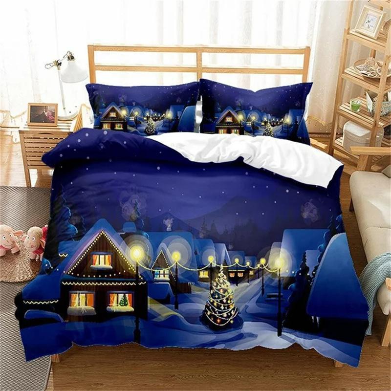 Vánoční povlak na přikrývku Dívčí Chlapci Dětské Povlečení Venkovský statek Svátek Vánoční strom Kreslený Roztomilý sněhulák Přikrývka Ložnice