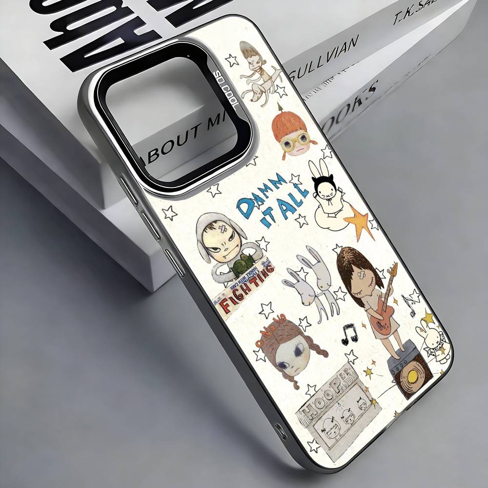 Japan Art Y-Yoshitomo N-Nara Phone Case For iPhone 17, 16,15,14,13,12,11 Plus,Pro Max, Colorful Silver Funda Cover