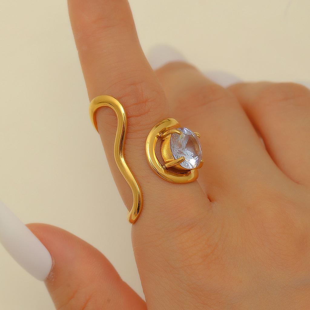 316L Stainless Steel Zircon Inlay Irregular Ring Premium sense niche for Women Retro Metal Open Rings Party Jewelry Gifts