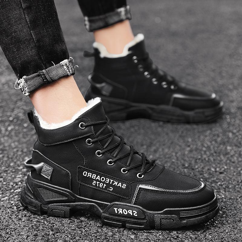 Winter Boots Men Plush Warm Snow Boots Comfortable Male Casual Outdoor Sneakers Non-Slip Lace-up Flat Ankle Boots Man