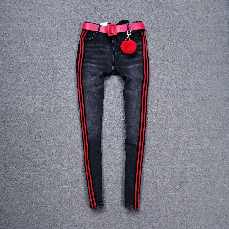 

Padded Jeans Women s High Waist Winter New Arrival Easiest for Match Slim-Fit Tall-Looking Slim Looking Thickened Outer Wear Stretch Feet Pants Tide Fleece-lined red Stripes gray Denim XL