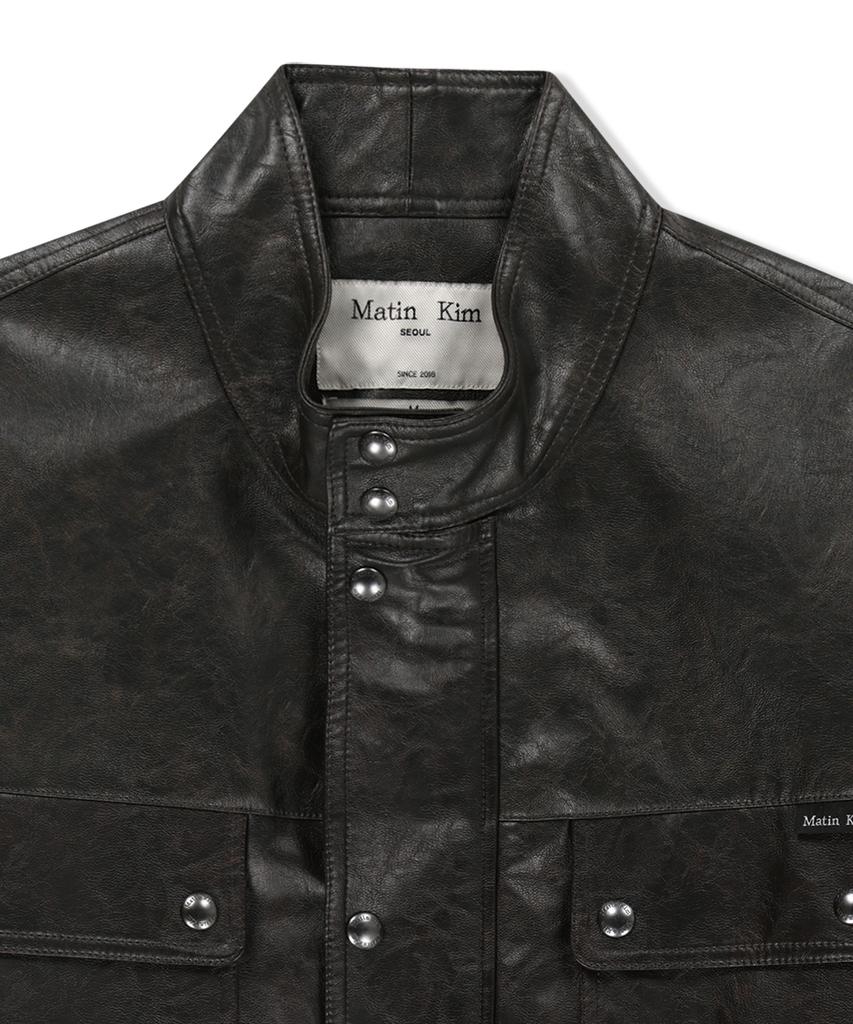 MATIN KIM Faux Leather Safari Jacket In Brown