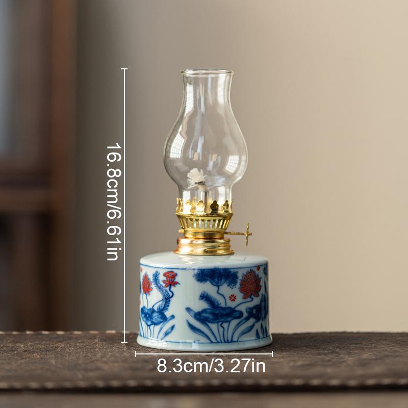 Chinese Style Glass Vintage Ceramic Ghee Lamps Teahouse Kerosene Lamp Study Bedroom Crafts Hand Drawn Patterns Decorations