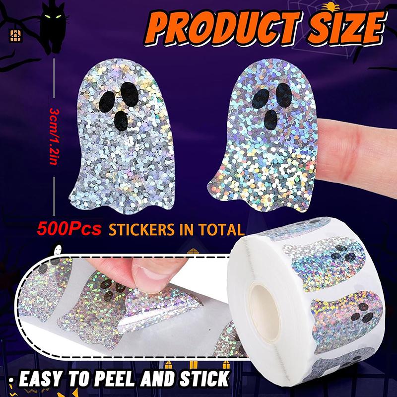 500pcs/Roll Halloween Ghost Stickers Roll Ghost Stickers Decorative Self-Adhesive Paper Decals For Halloween Party Favors