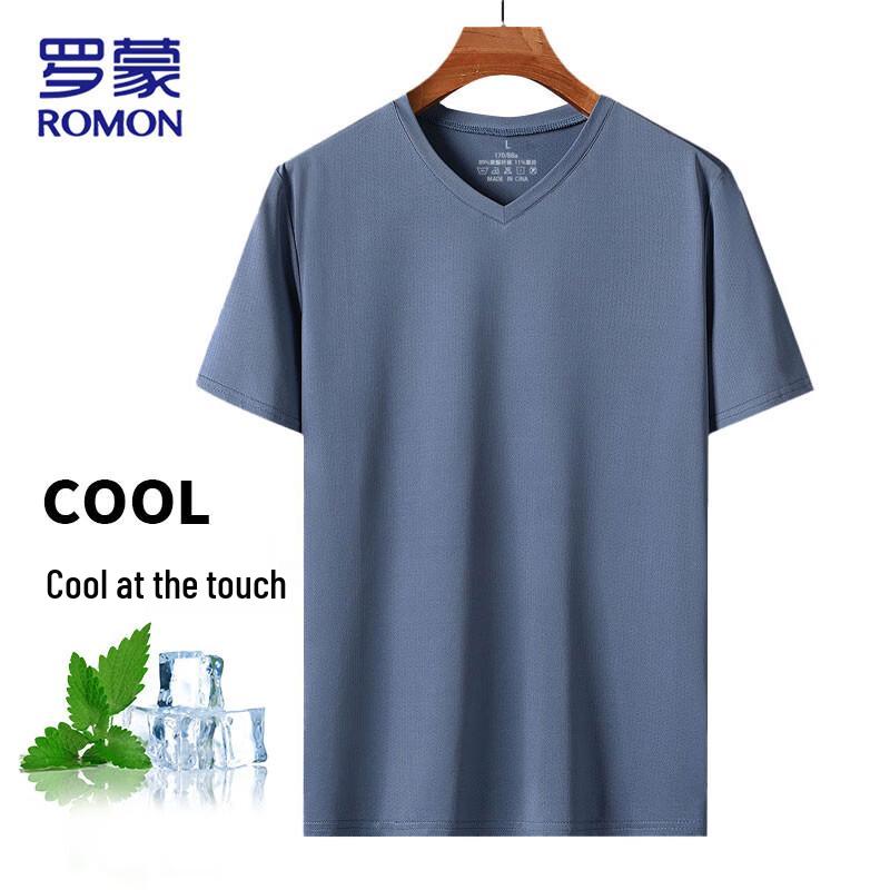 Romon Men s Ice Silk Quick-Dry V-Neck T-Shirt L
