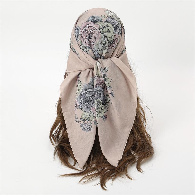 New Muslim Square Hijab Scarf Print Turban Thick Cotton Hair Bonnet Night Cap For Sleeping Elastic Sunscreen Bandana 90x90cm for daily use