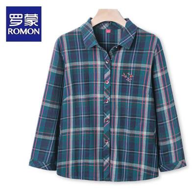 Mid-Aged Women's Pure Cotton Plaid Long Sleeve Shirt