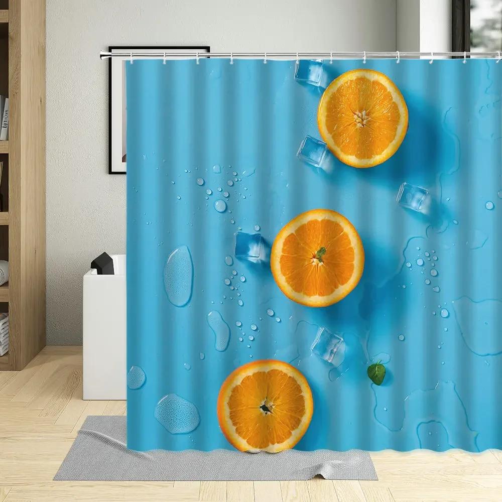 

Tropical Summer Fruits Printed Shower Curtain, 3D, Cherry, Orange, Strawberry, Pear, Bathroom Decor, Curtains with Hooks 90X180cm