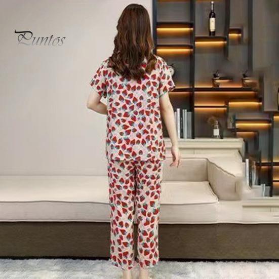 Women's Cotton Pajamas Set Short Sleeve Top Long Pants Casual Two-Piece Sleepwear Set Summer Plus Size Thin Loungewear for Elderly Mom