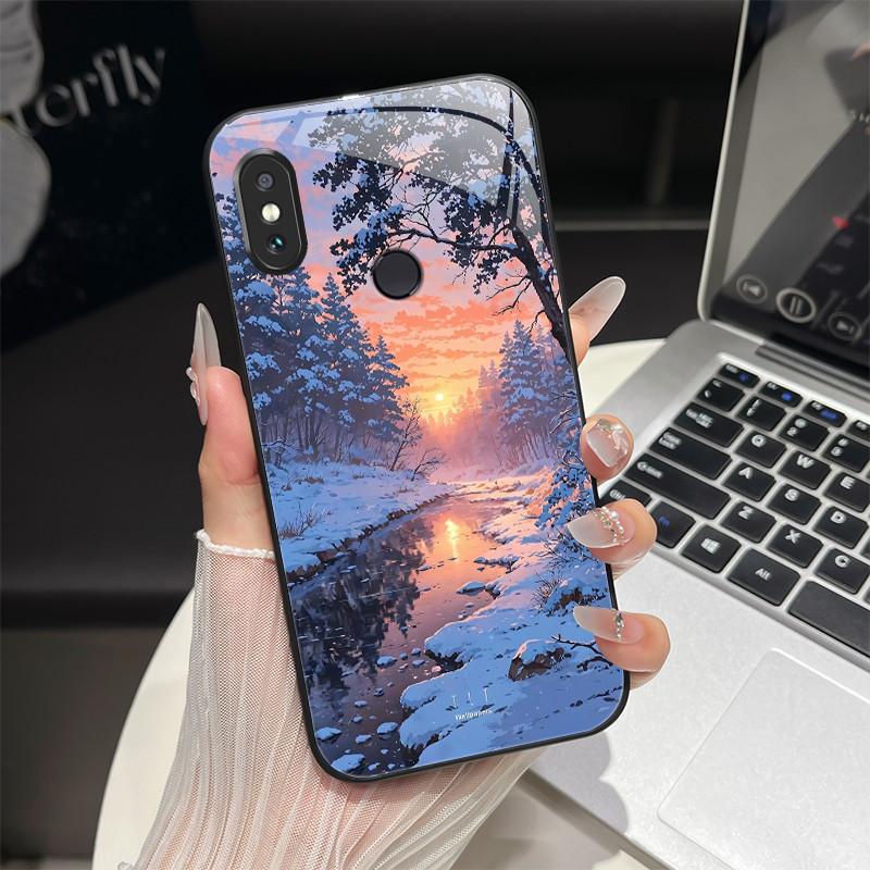 For Redmi Note 5/Note 6 Phone Case Trendy Design Tempered Glass Bumper For Xiaomi Redmi Note 5 6 Pro Full Protection Back Covers