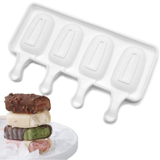 Ice Cream Mold 4 Cavities Food Grade Easy Release Non-stick BPA Free DIY Reusable Summer Ice Lolly Maker Mould Tray Kitchen Supplies