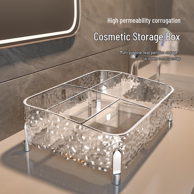 Large Transparent Desktop Cosmetics Organizer with Lipstick and Makeup Brush Holder
