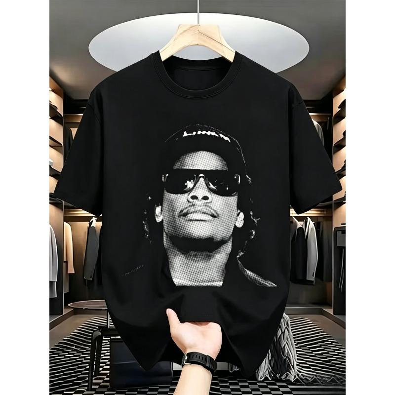 European Size Hip-Hop Rapper Portrait Men's T-Shirt, 2026 Summer New Arrival Short Sleeve, European and American High Street Style  Print Top