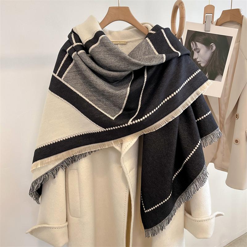 Winter Thick Warm Double Cashmere Scarf Shawl For Women Fashion Lady Long Camellia Temperament Blanket Bandana