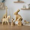 Animal Room Decor Horse Rabbit Cat Giraffe Wooden Sculptures DIY Painted Materials Craft  Decor Handmade Figurine Gifts