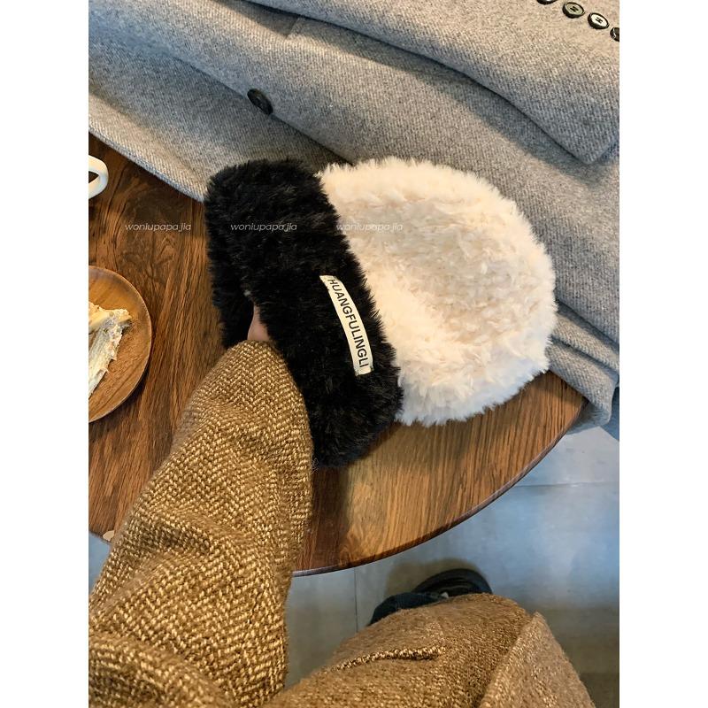 Autumn and Winter All Match Knitted Headband  Small Face  Warm Ear Protection Furry Cold Hat Large Head Circumference