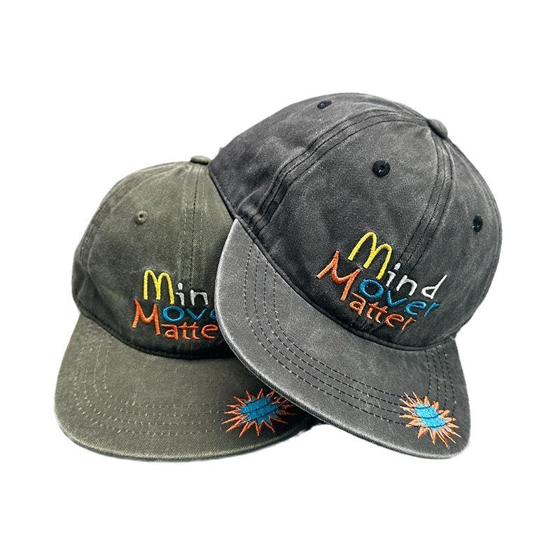 Hip Hop Vintage Flat-Brimmed Baseball Cap Letter Embroidery Men'S And Women'S Face Small Shade Street Dance Cap