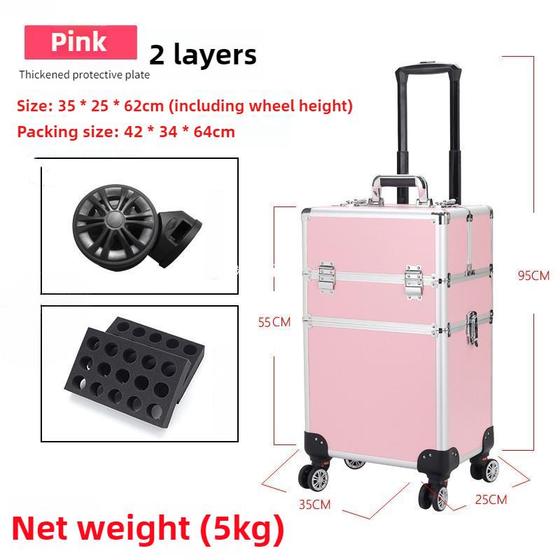 Large Capacity Cosmetic Case Trolley Portable Eyelash Nail Art and Tattoo Embroidery Toolbox Multi-layer Trolley Box