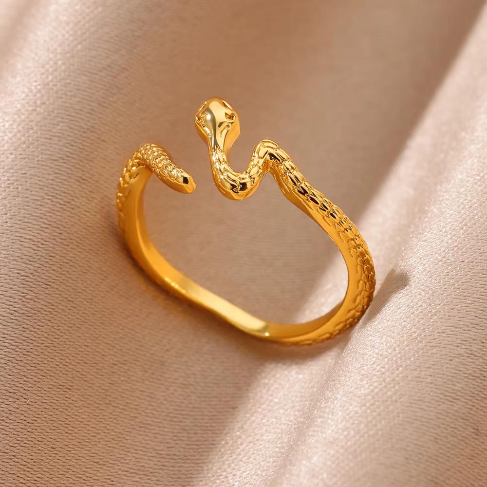 316L Gold Plated Stainless Steel Snake Rings For Women Men Open Adjustable Ring Vintage Gothic Aesthetic Jewelry anillos mujer