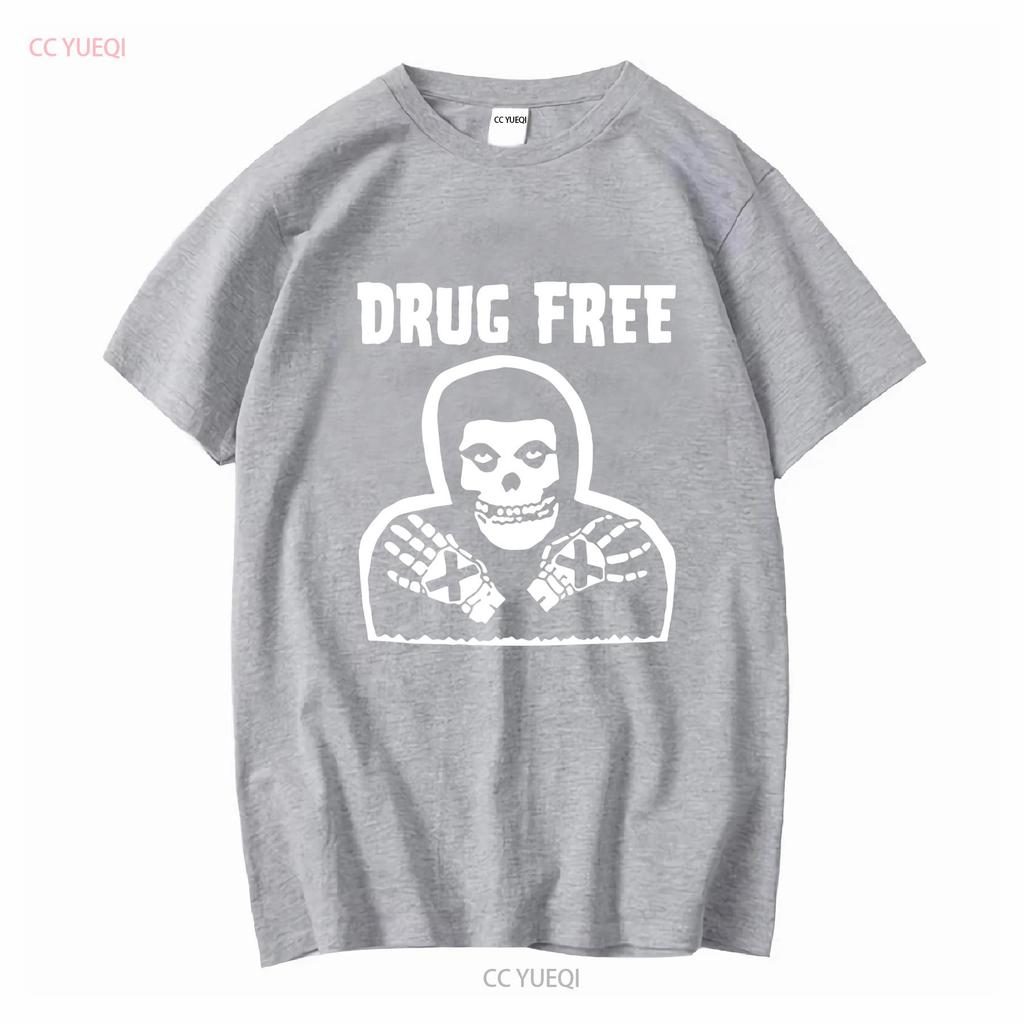 Misfits Drug Free T Shirt 80s Punk Rock Vintage Blac 1717 vintage Washed fashion Stylish Breathable streetwear graphic