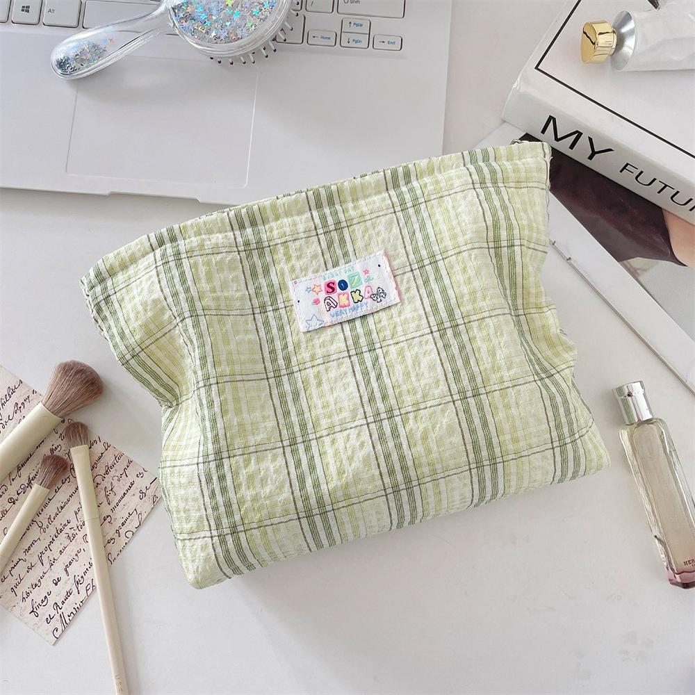 Fashion Plaid Cosmetic Bag Portable Travel Toiletry Bag Women Large Capacity Zipper Make Up Organizer Makeup Storage Bag