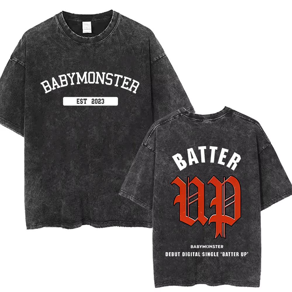 Babymonster Washed Vintage Tshirt Hello Monsters World Tour Graphic Tshirt Mens Korean Fashion Oversized Streetwear T Shirts