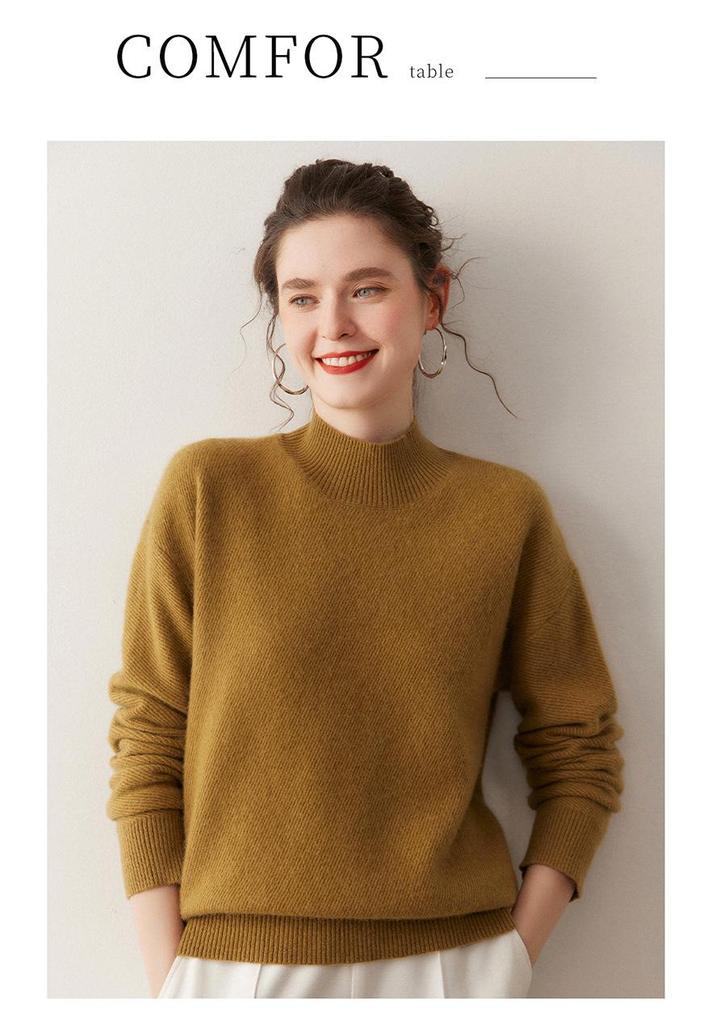 Women's Thickened Cashmere Sweater, Half-High Collar Base Layer, Autumn/Winter 2025 - Loose and Comfortable.