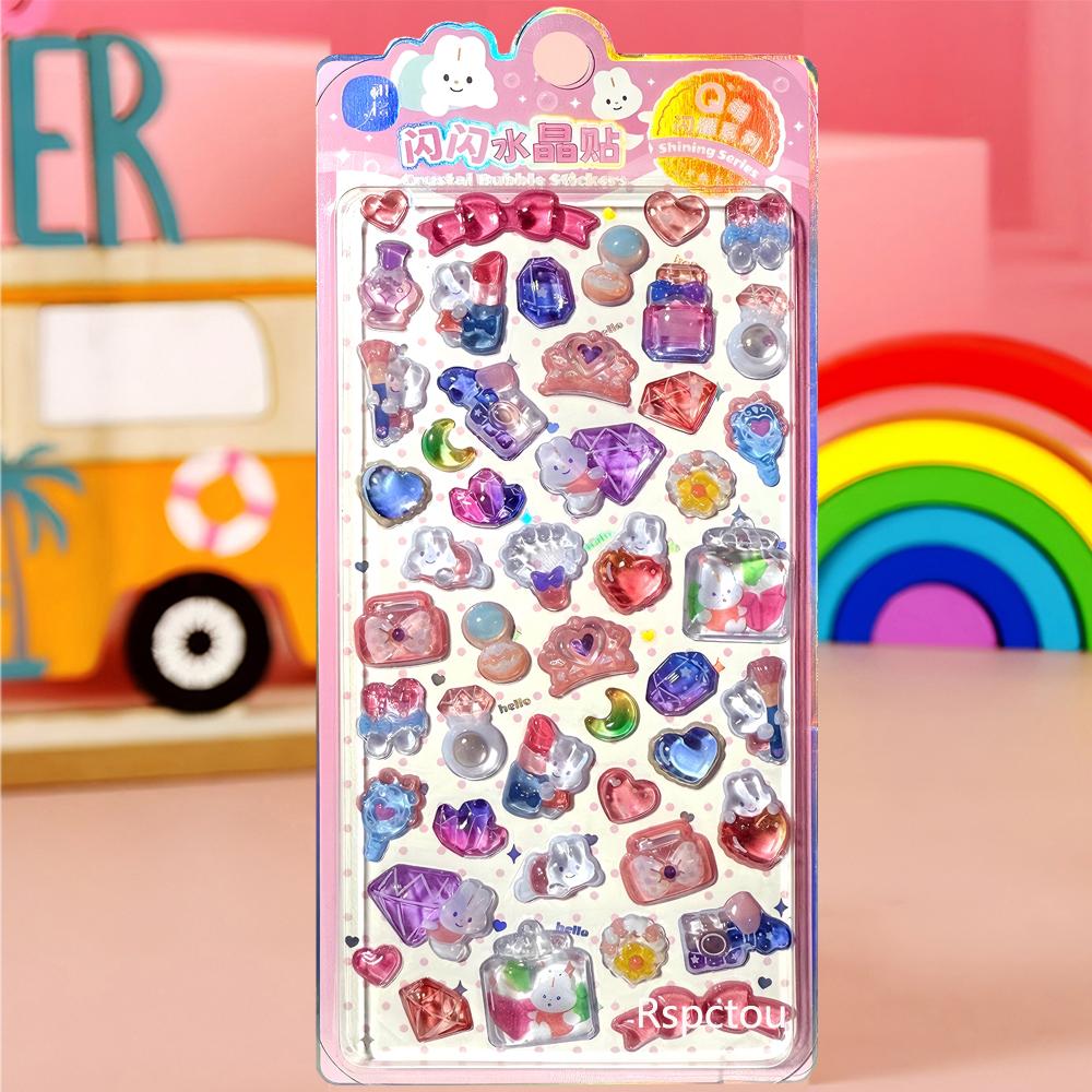 4pcs Cute Dessert Food Animals Cartoon Stickers Funny 3D Crystal Decals Kawaii Decorative Scrapbook Phone Case Car