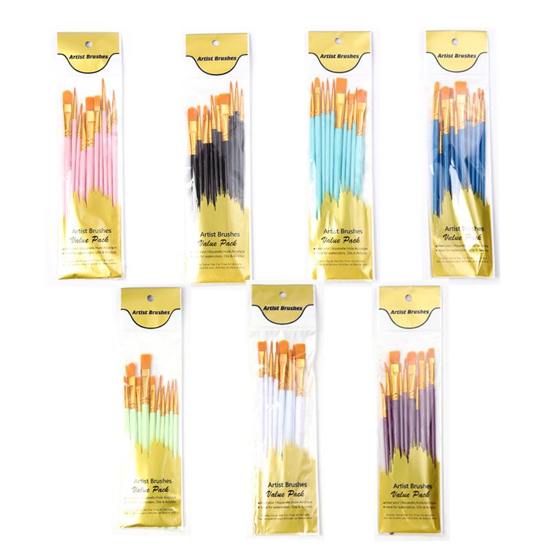 10-Piece Nylon Brush Set for Oil, Gouache, Watercolor, and Acrylic Painting